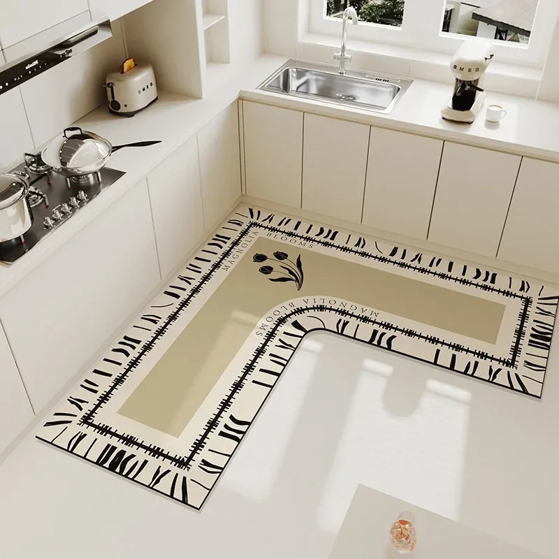 Tapete de Cozinha Absorvente Antiderrapante em Formato L