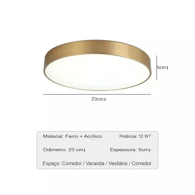 Luminária de Teto Decorativa Dourada Redonda LED